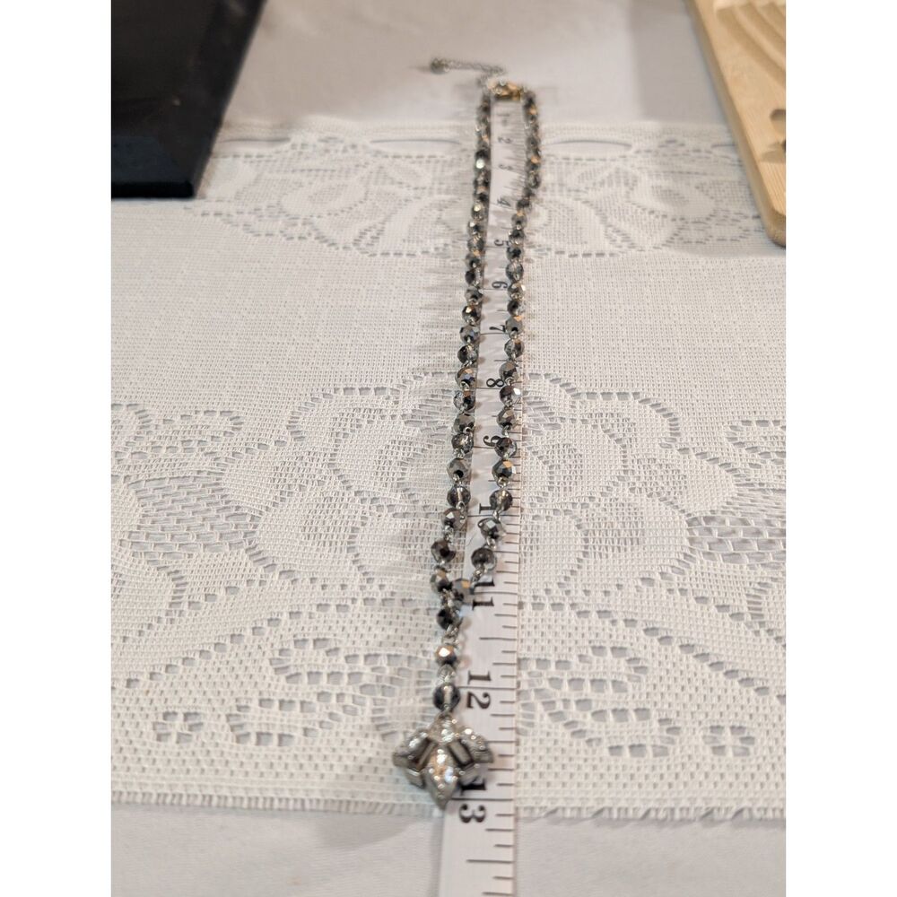 C1946 Gunmetal Crystal Beaded Y-Necklace - Art Deco Pendant - Picture 5 of 8